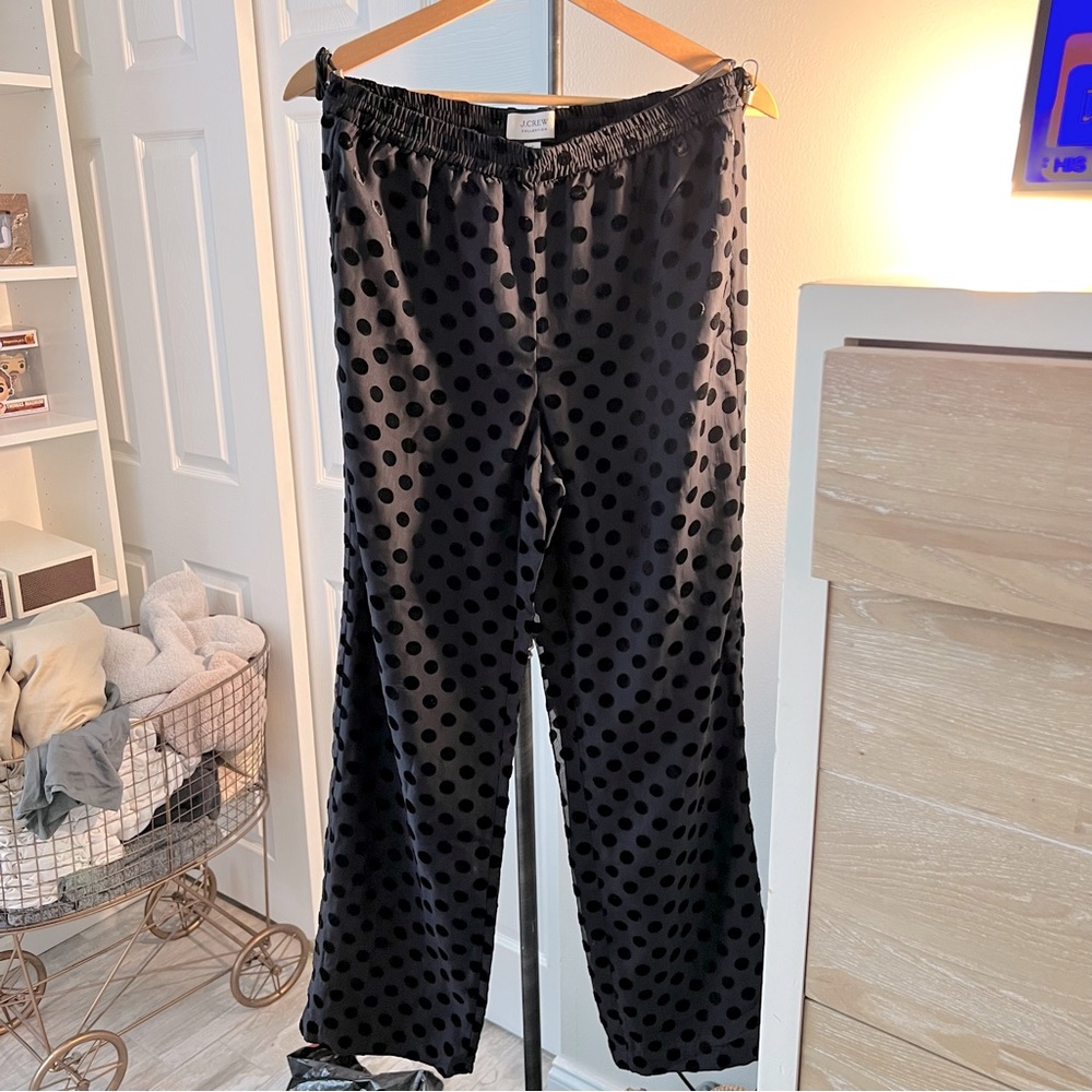 J Crew Collection blk on blk polka dot pants